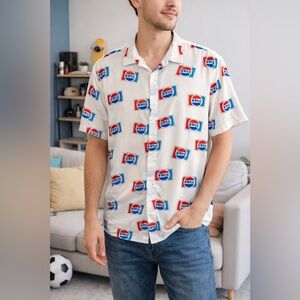 Pepsi Men’s Chinese Characters Logo Button Up Shirt White Size Large